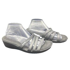 Women’s Rhonda Crocs Wedge Black Sandals Slides Shoes Sz 10 Summer Pool Vacation